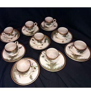Vintage Japanese Bamboo Demitasse Set 9 Cups Saucers